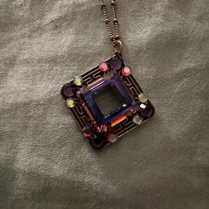 Purple and Gold Architectural Necklace with Iridescent Gemstone